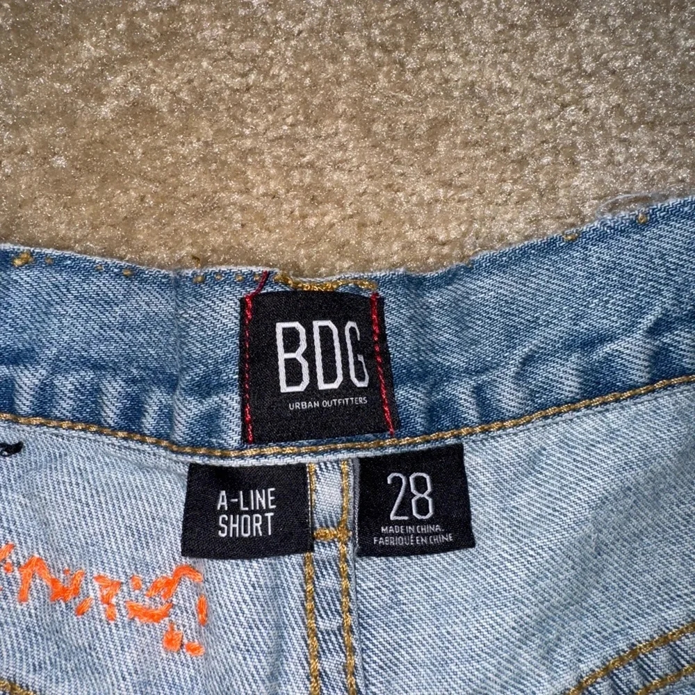 BDG Blue Jean Shorts with Colorful Patches - Picture 2 of 4